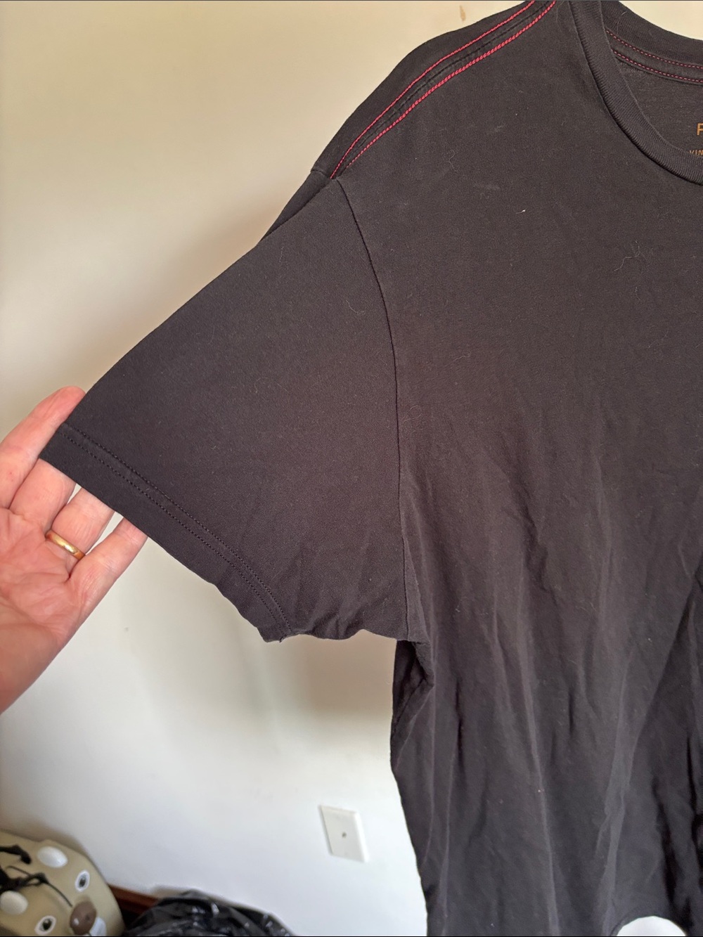 RVCA Black Tee with White Logo and Red Shoulder Stitching - Picture 4 of 4